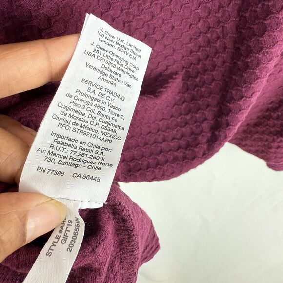 J.CREW Burgundy Ruffle Trim Honeycomb Knit Blouse Top Shirt Small - Picture 15 of 16